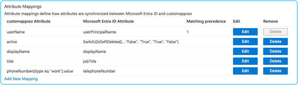 Skärmdump som visar mappning av Entra-användarattribut